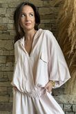 Basso Button Drape Batwing Shirt Seashell